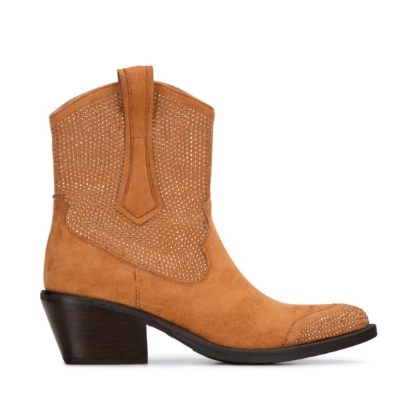 Poelman Suede Bling Western Bootie Camel SZ 39/9 - Picture 1 of 16
